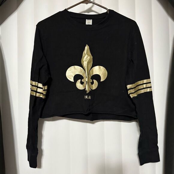 Nola Tops - NOLA New Orleans Saint black/gold sweatshirt style long sleeve crop top